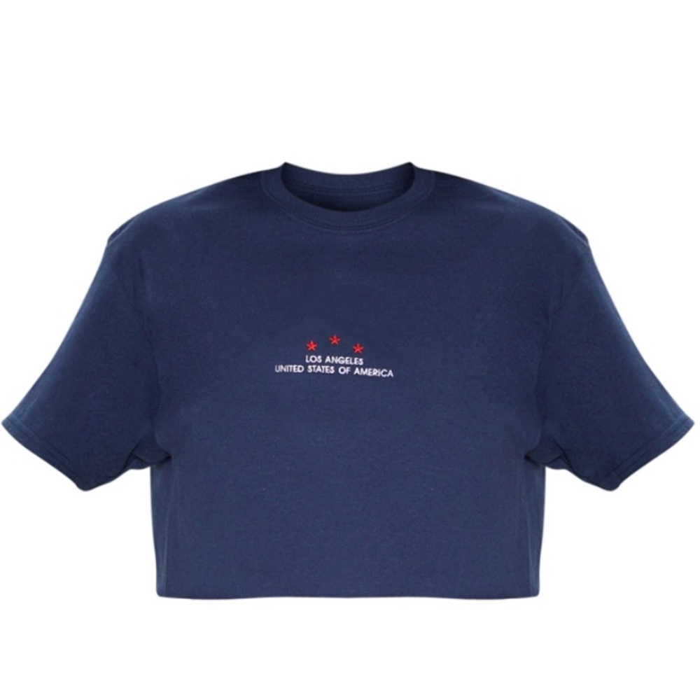 Los Angeles USA Embroidered Slogan Crop T Shirt